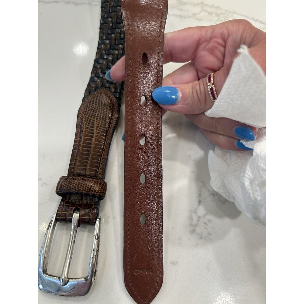 Brighton Brown & Black Leather Braided Belt P4100 Croc Embossed Mens Sz 40 - Picture 9 of 13